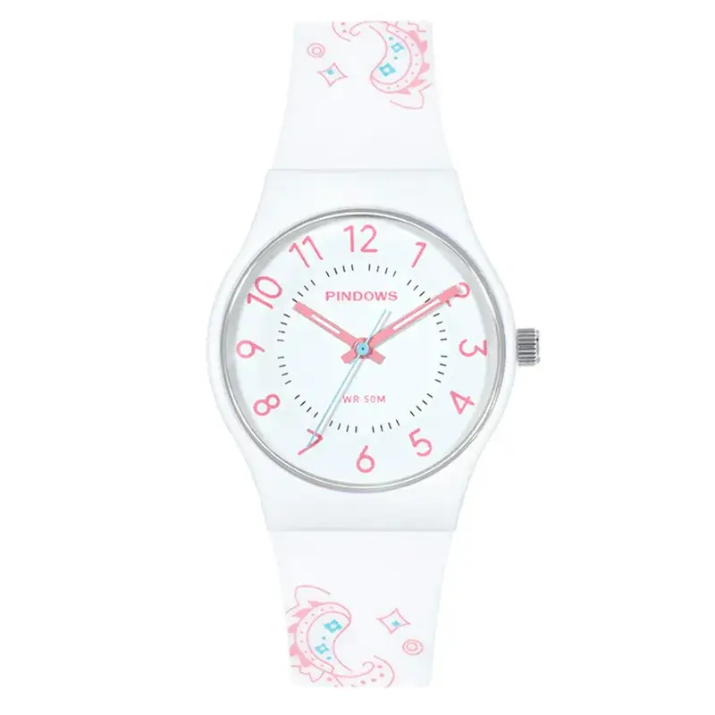 Pasnew Fashion Print Waterproof Student Watch White - Image 13