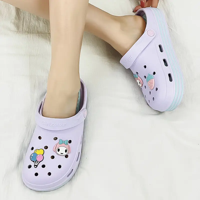 Cross-border Garden Shoe Lace Shoes Flower Hole Shoes Stomp Feeling Soft Sole Heightening Sandals Outdoor Non-slip Beach Shoes Nursing Shoes