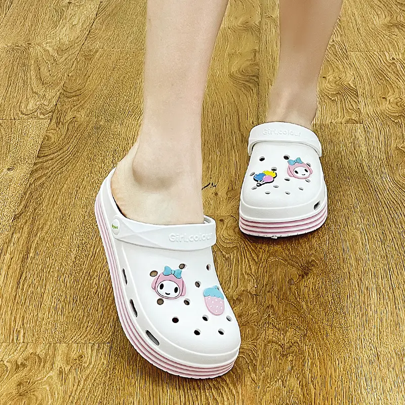 Cross-border Garden Shoe Lace Shoes Flower Hole Shoes Stomp Feeling Soft Sole Heightening Sandals Outdoor Non-slip Beach Shoes Nursing Shoes