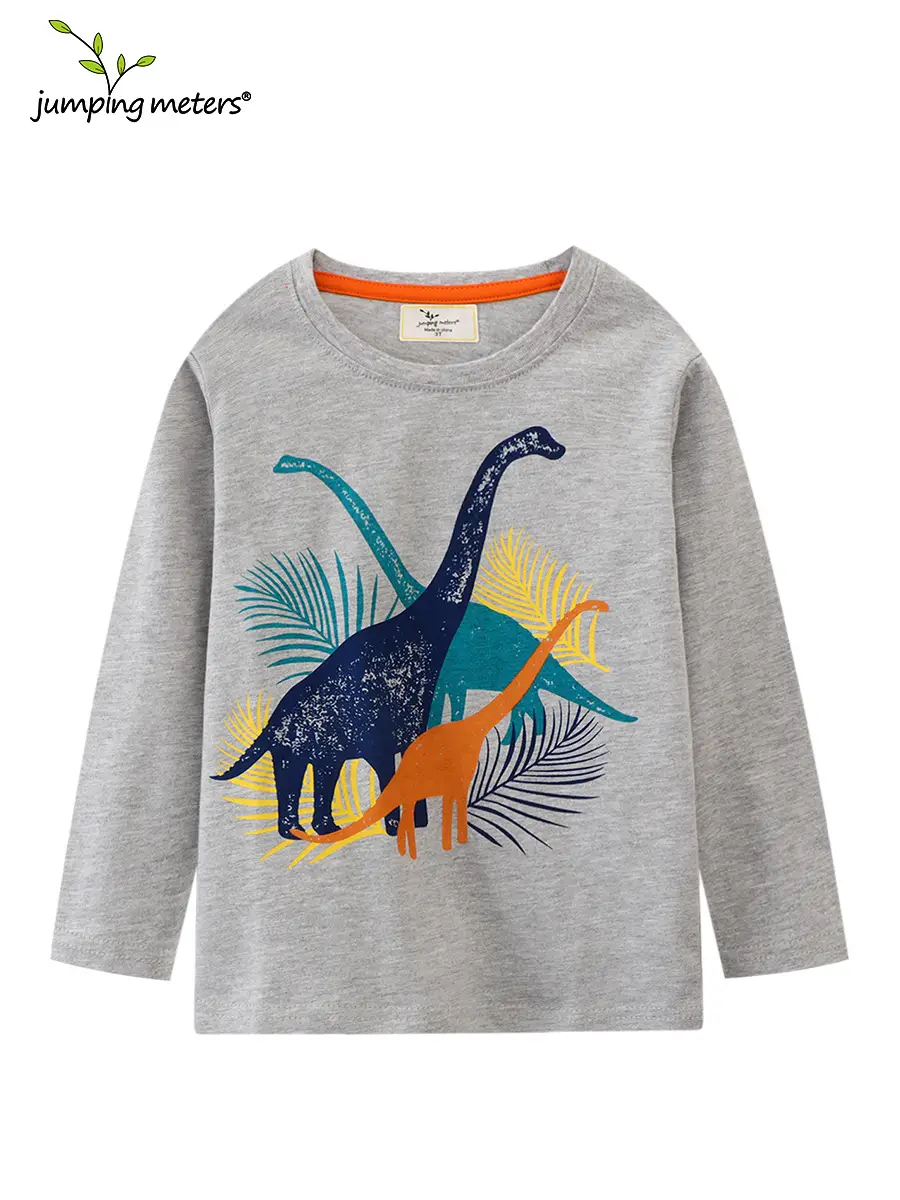 Kids Long Sleeve T-Shirt Gray Dinosaur Print - Image 2