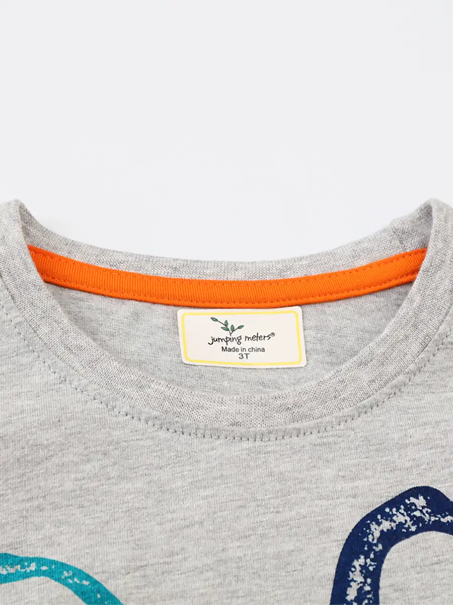 Kids Long Sleeve T-Shirt Gray Dinosaur Print - Image 3