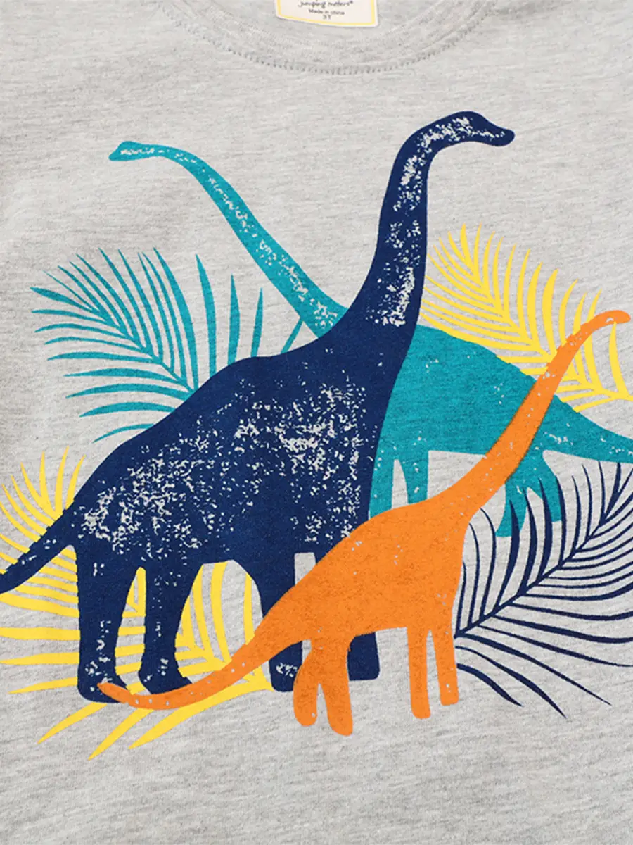 Kids Long Sleeve T-Shirt Gray Dinosaur Print - Image 4