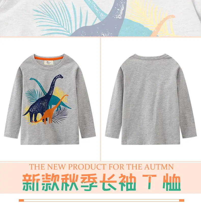 Kids Long Sleeve T-Shirt Gray Dinosaur Print — feature 1