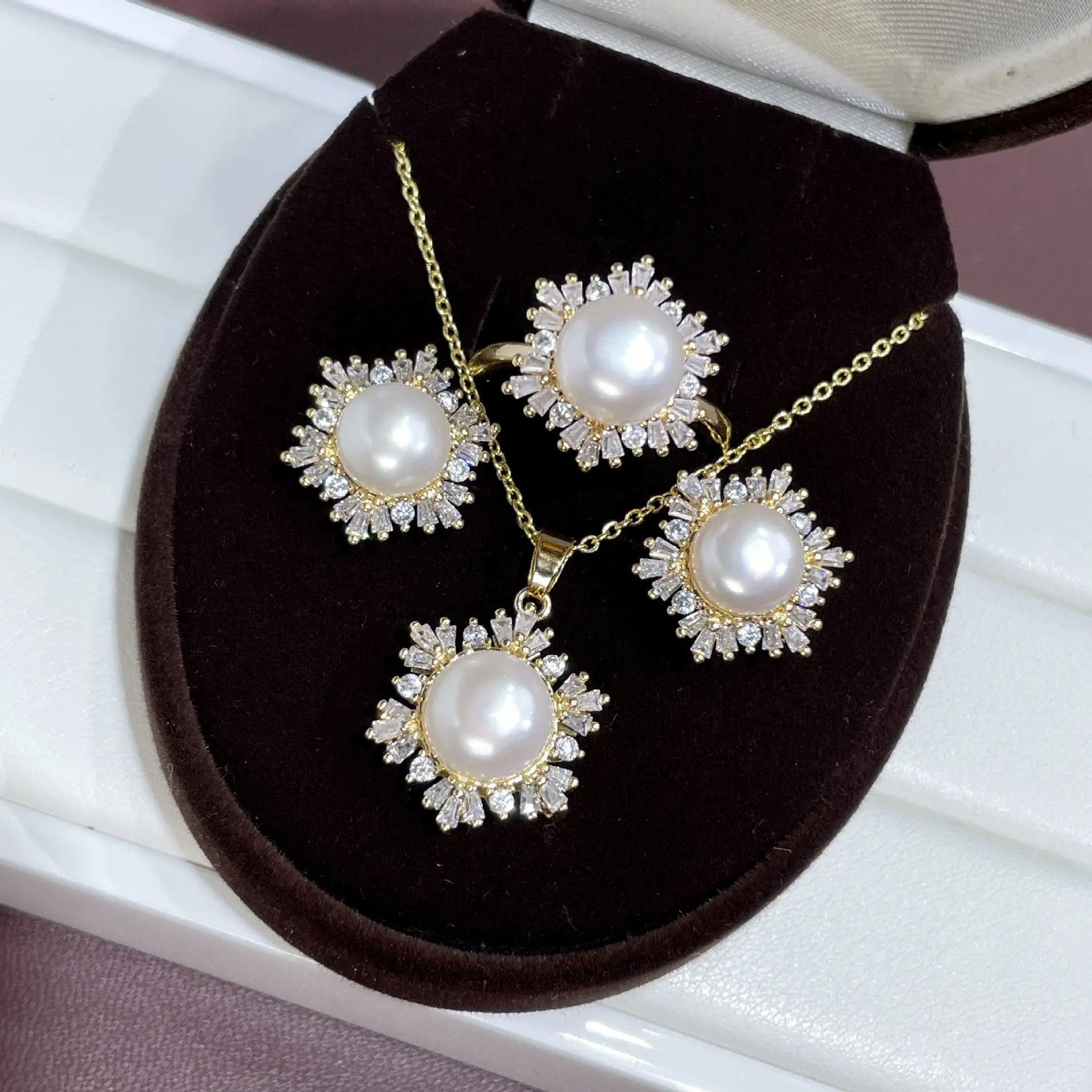 2025 Pearl Earrings Set S925 Gold Plated - Image 3
