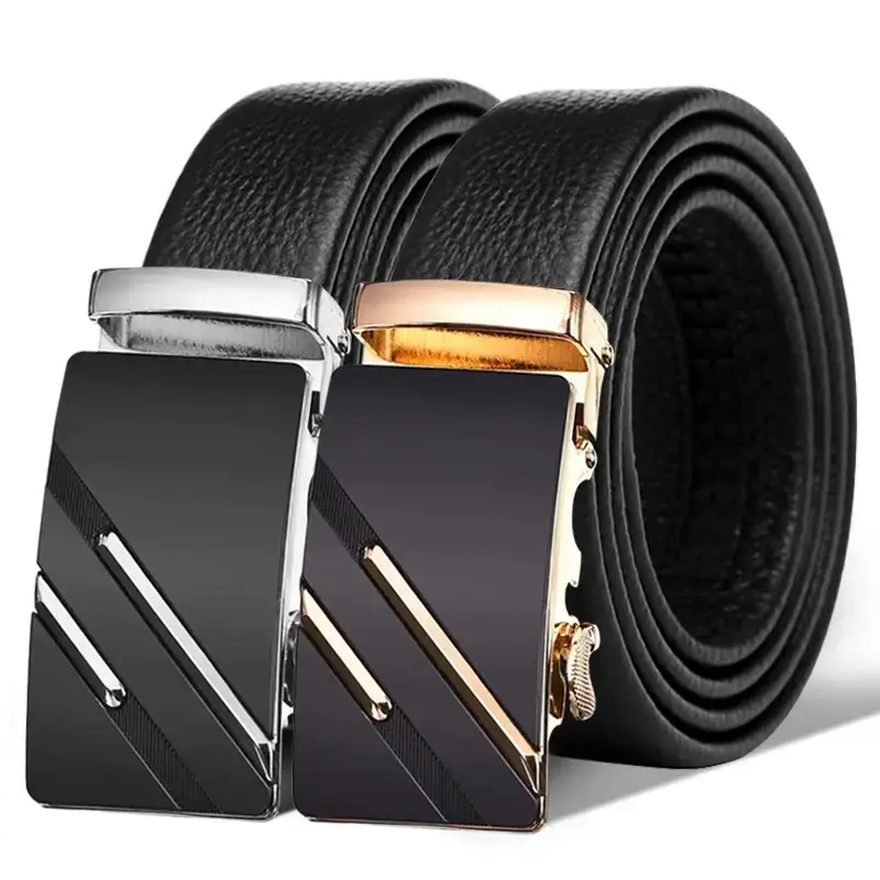 Black Leather Belt with Gold buckle for men - Image 3
