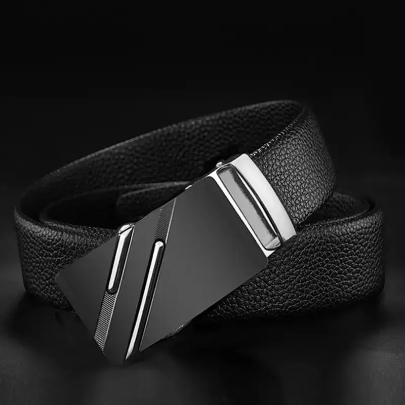 Black Leather Belt with Gold buckle for men - Image 2