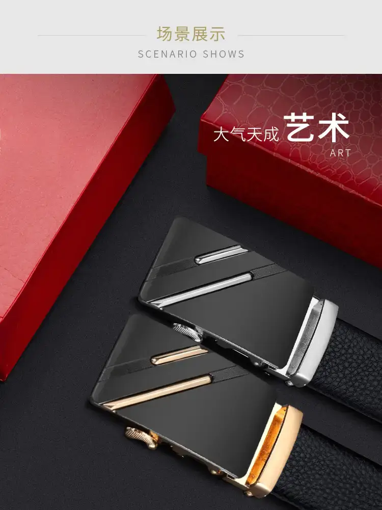 Black Leather Belt with Gold buckle for men β feature 11