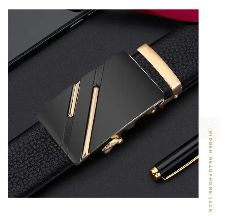 Black Leather Belt with Gold buckle for men β feature 12