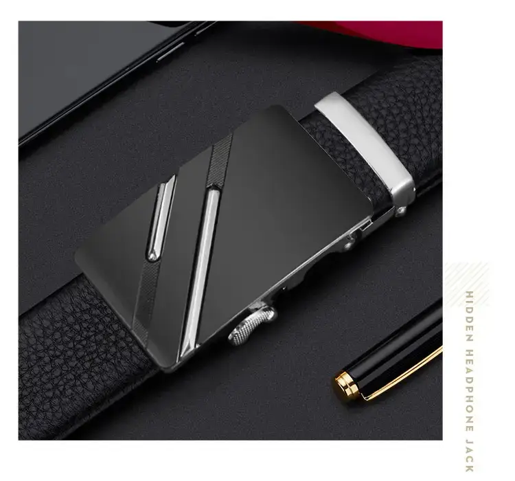 Black Leather Belt with Gold buckle for men β feature 13