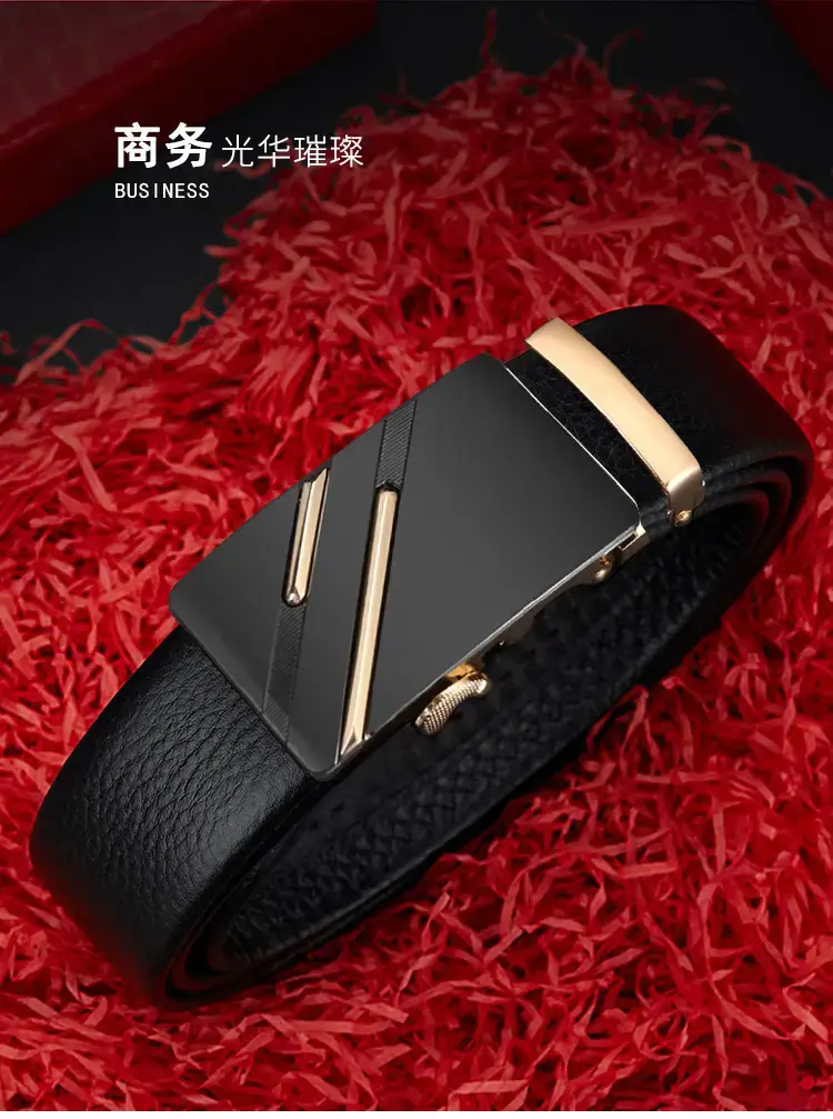 Black Leather Belt with Gold buckle for men β feature 2