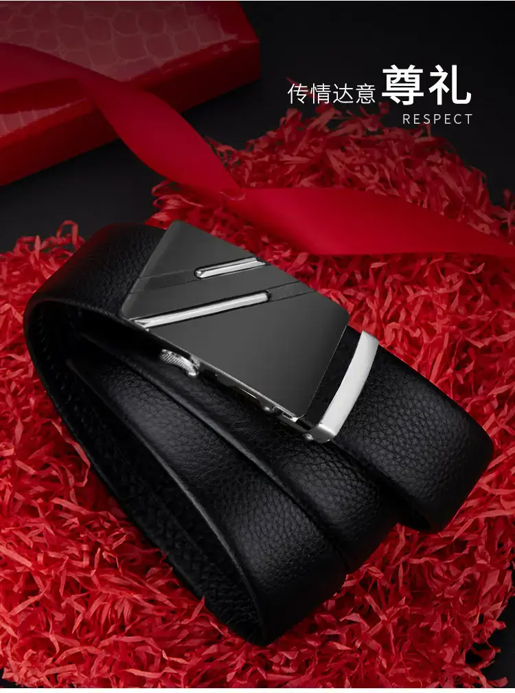 Black Leather Belt with Gold buckle for men β feature 3