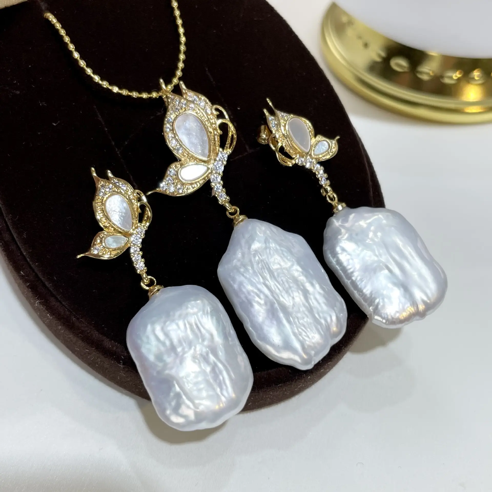 White Pearl Drop Earrings & Necklace Set for Women — feature 2