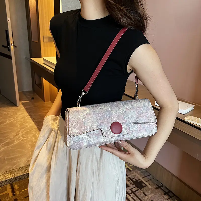 Women Embroidered Jacquard Shoulder Bag Red Strap - Image 5