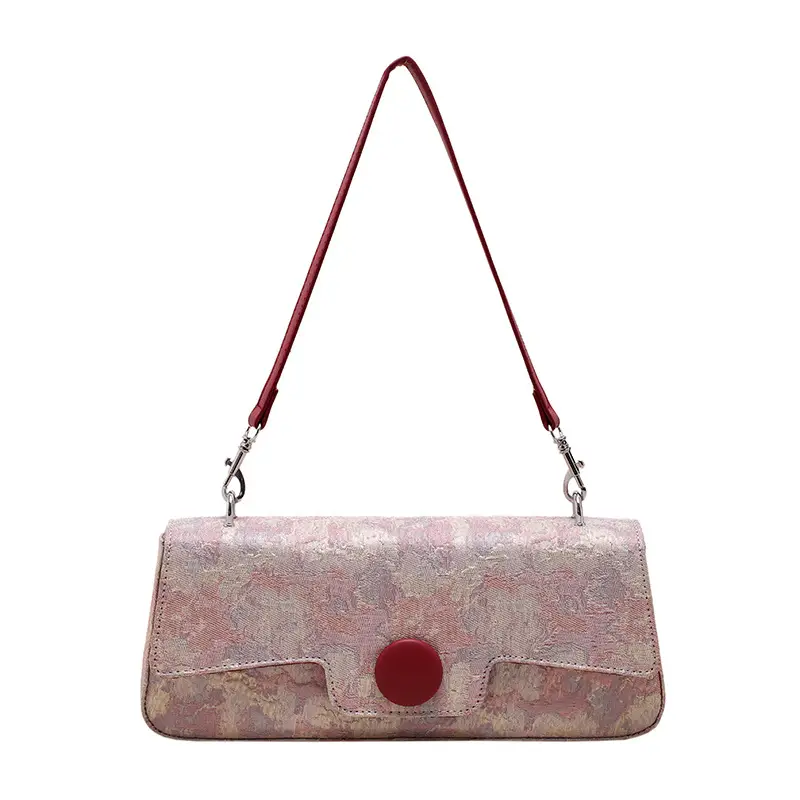 Women Embroidered Jacquard Shoulder Bag Red Strap - Image 7