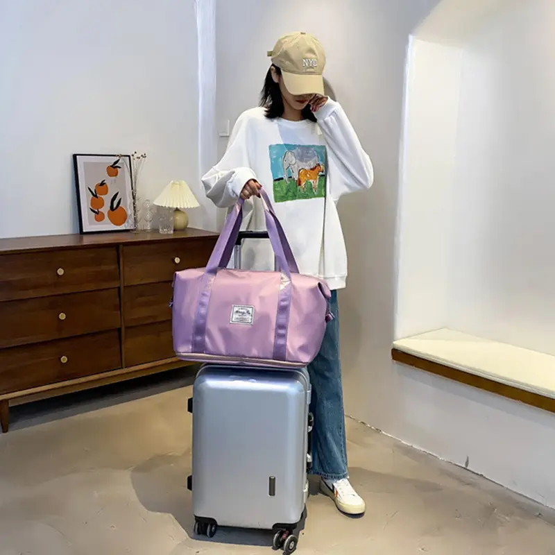 Pink Korean Style Travel Bag Large Capacity Lightweight Shoulder Trolley Case - Image 11