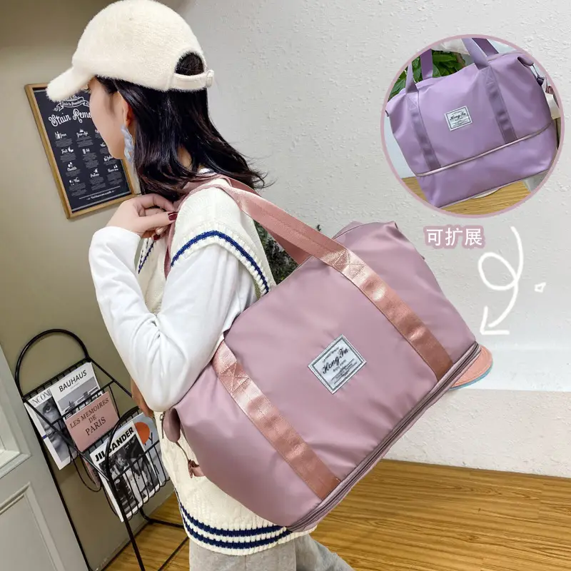 Pink Korean Style Travel Bag Large Capacity Lightweight Shoulder Trolley Case - Image 12