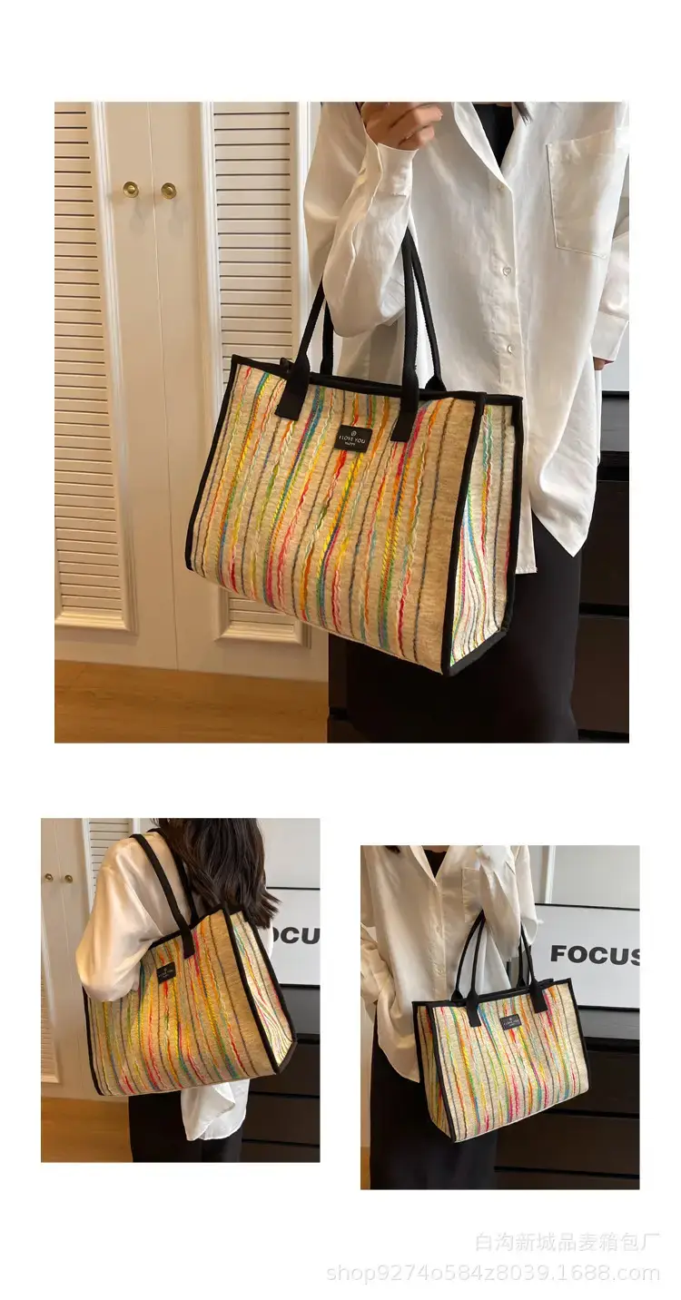 Women Striped Canvas Shoulder Tote 2023 — feature 10