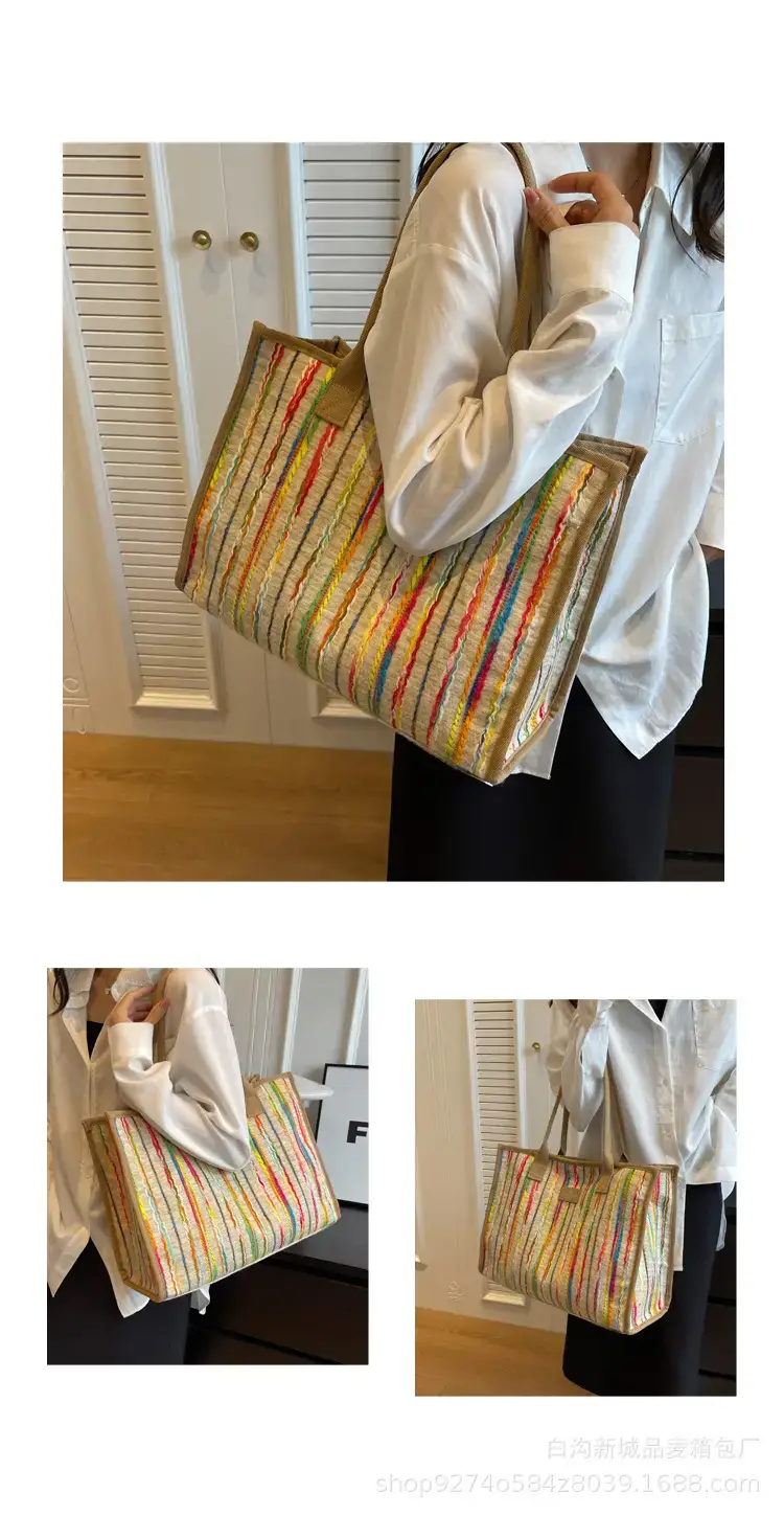 Women Striped Canvas Shoulder Tote 2023 — feature 11