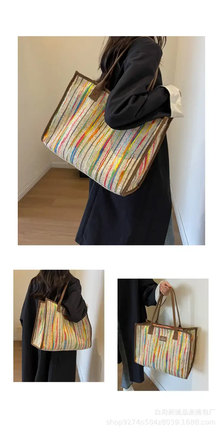 Women Striped Canvas Shoulder Tote 2023 — feature 12