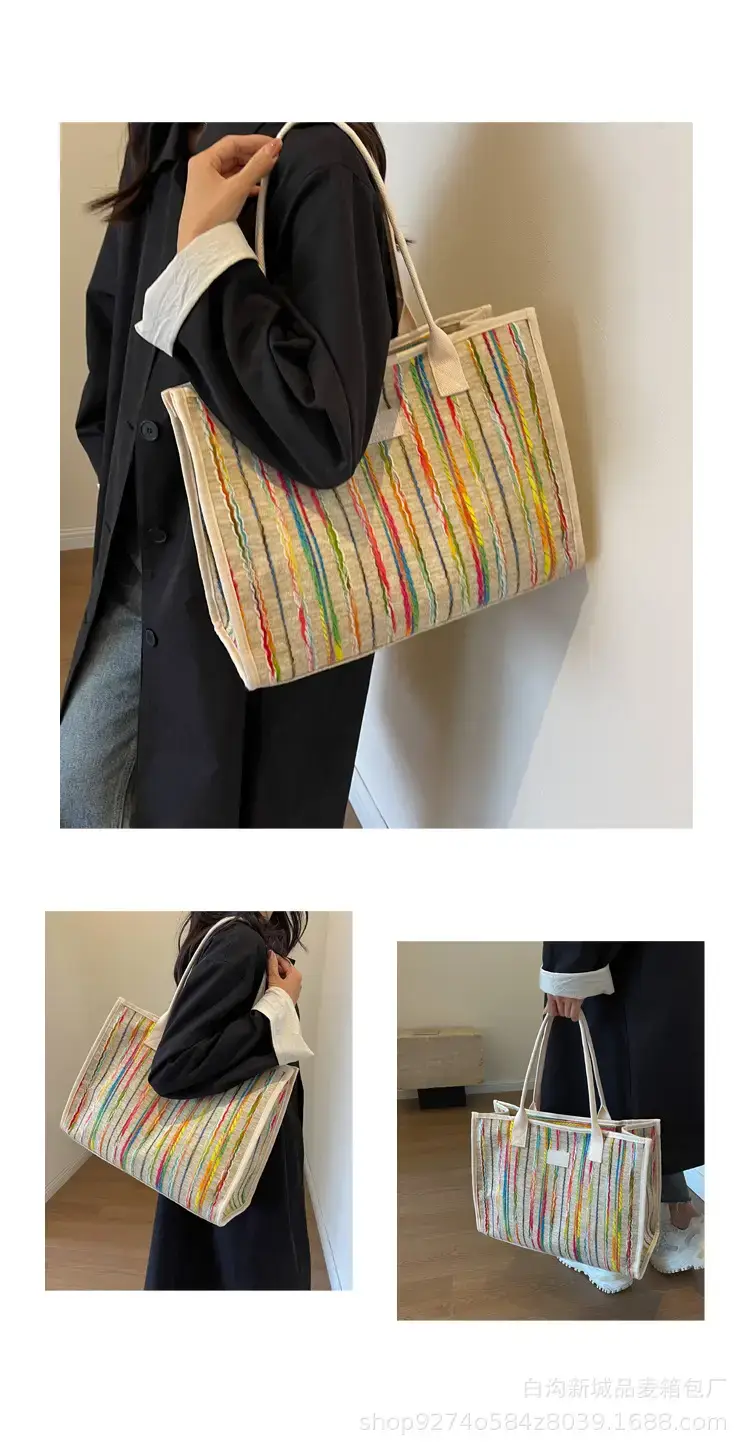 Women Striped Canvas Shoulder Tote 2023 — feature 13