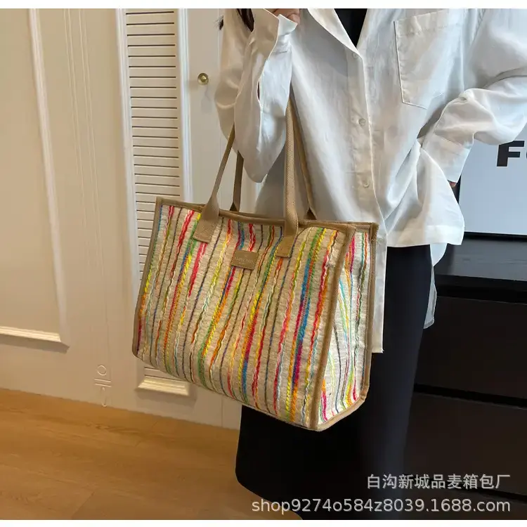 Women Striped Canvas Shoulder Tote 2023 — feature 16