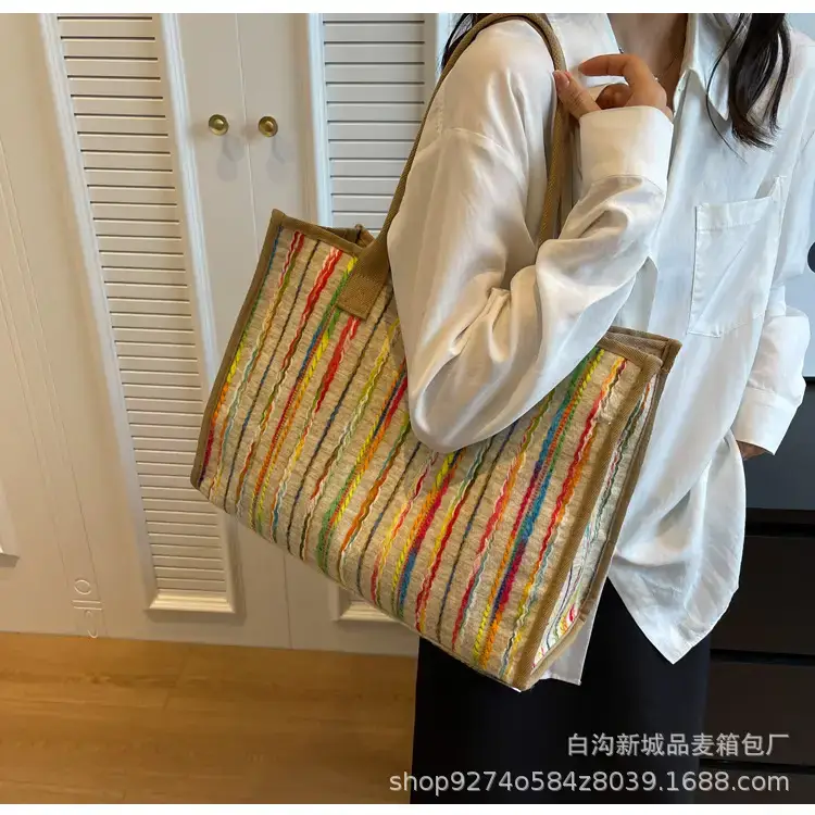 Women Striped Canvas Shoulder Tote 2023 — feature 17