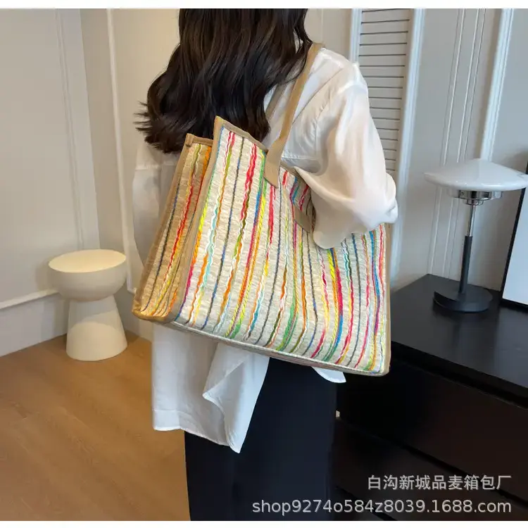 Women Striped Canvas Shoulder Tote 2023 — feature 18