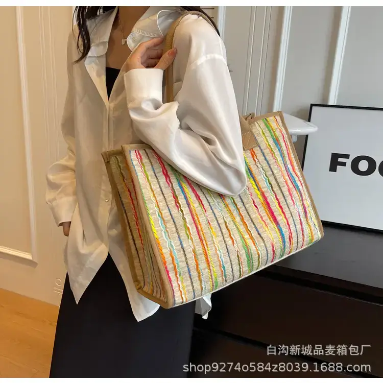 Women Striped Canvas Shoulder Tote 2023 — feature 19