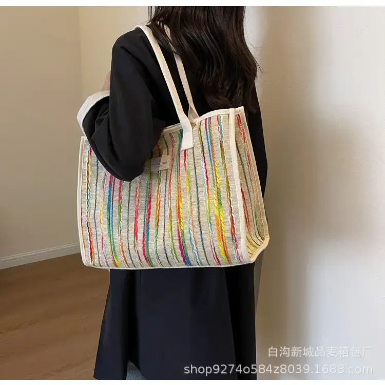 Women Striped Canvas Shoulder Tote 2023 — feature 20