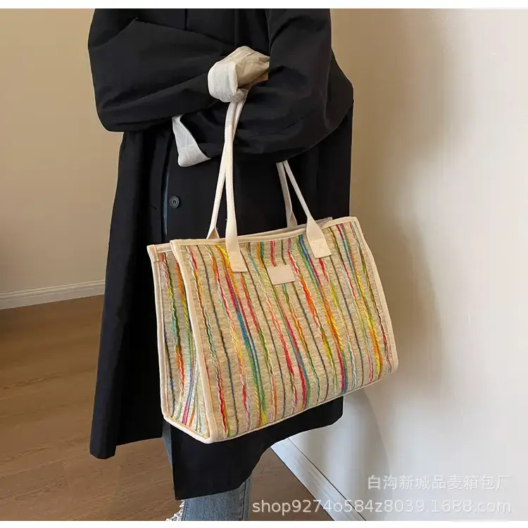 Women Striped Canvas Shoulder Tote 2023 — feature 21