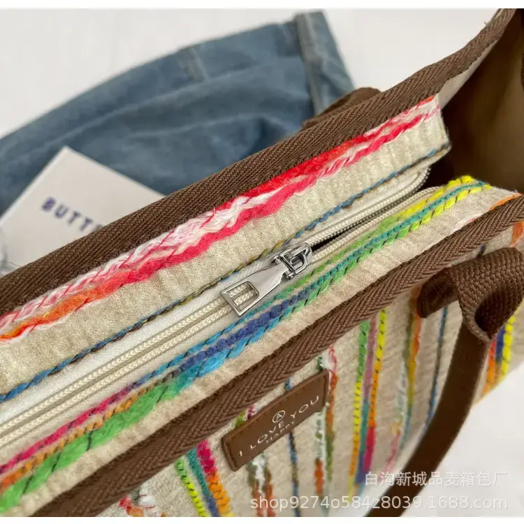 Women Striped Canvas Shoulder Tote 2023 — feature 7