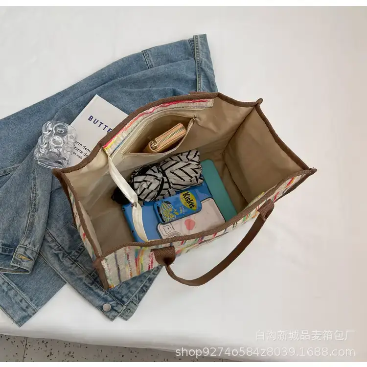 Women Striped Canvas Shoulder Tote 2023 — feature 8