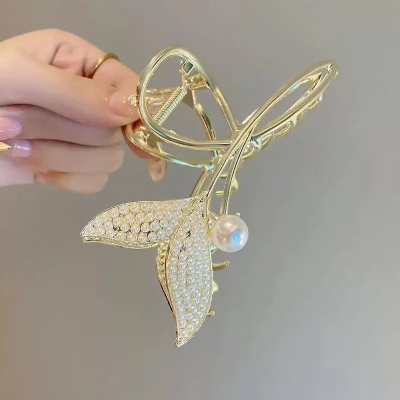 Pink Pearl Hair Clip with Gold Tassels