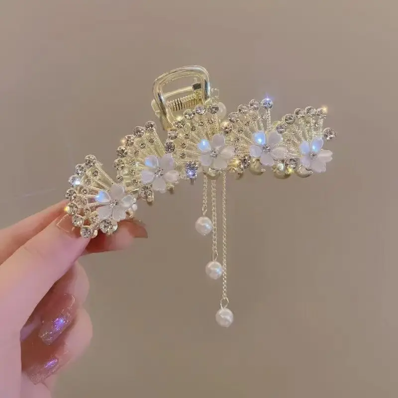 Pink Pearl Hair Clip with Gold Tassels