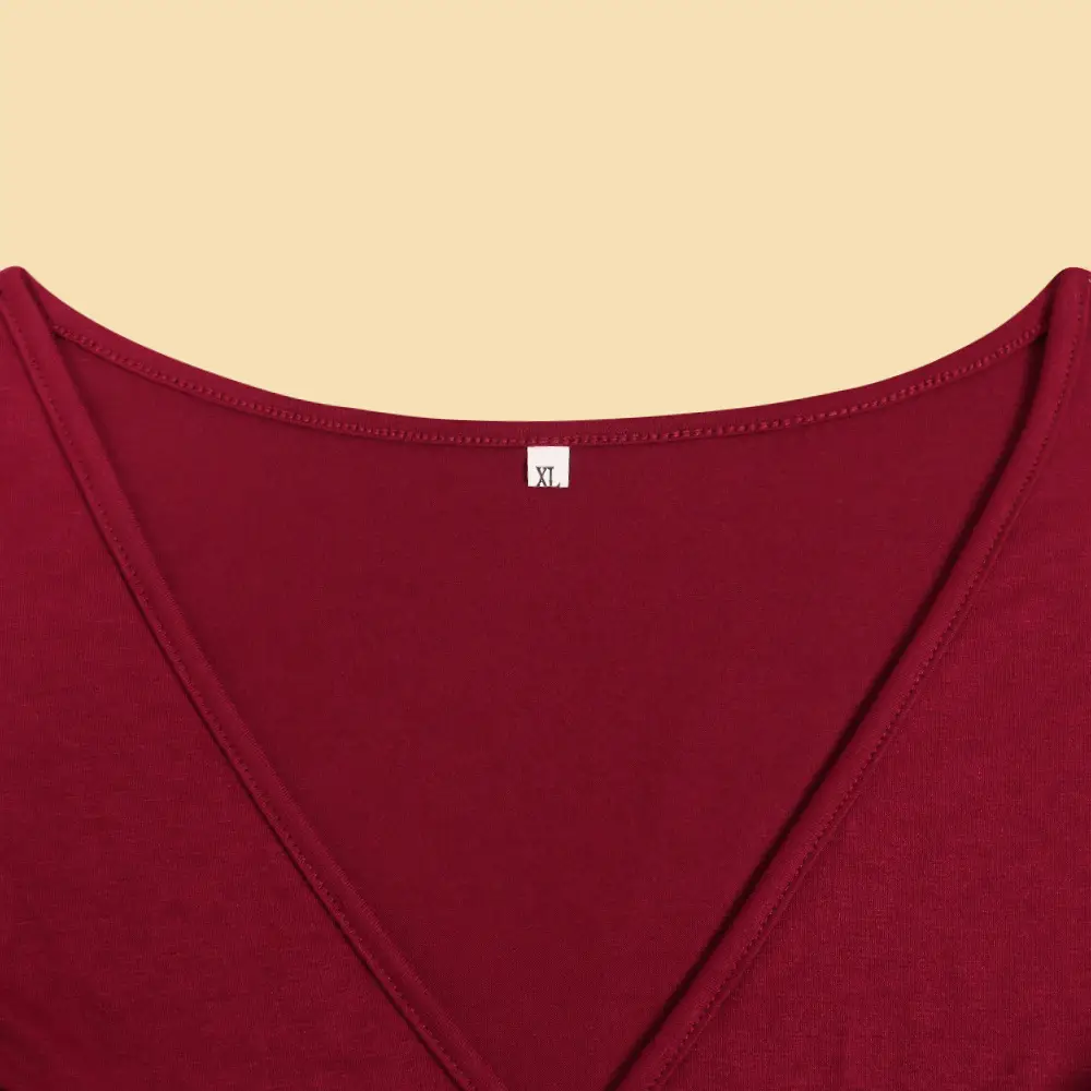 Plus Size V-Neck Hip Belt Dress Maroon — feature 7