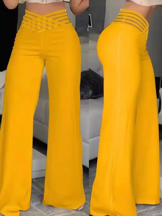 2023 Yellow Wide-leg Trousers for Women
