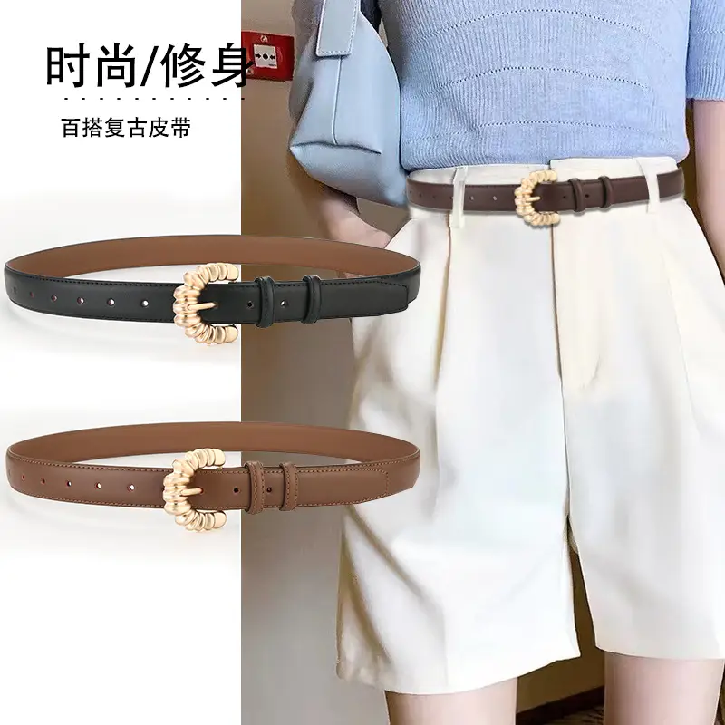 Genuine Leather Belt Women's Trendy Buckle Style Brown - Image 6