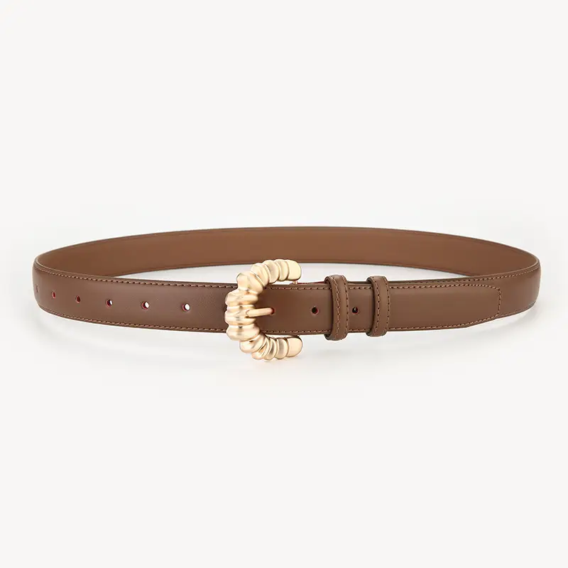 Genuine Leather Belt Women's Trendy Buckle Style Brown - Image 1