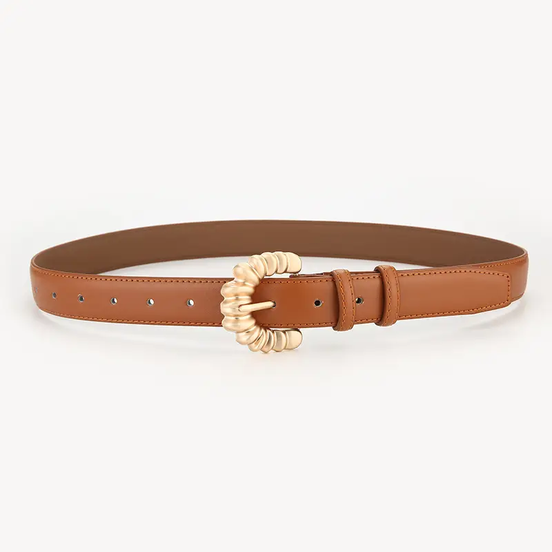 Genuine Leather Belt Women's Trendy Buckle Style Brown - Image 5