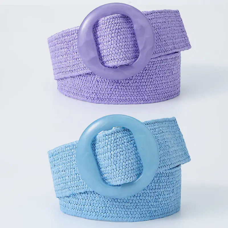 Pink Straw Round Buckle Belt for Women - Image 6