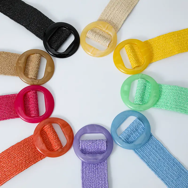 Pink Straw Round Buckle Belt for Women - Image 7