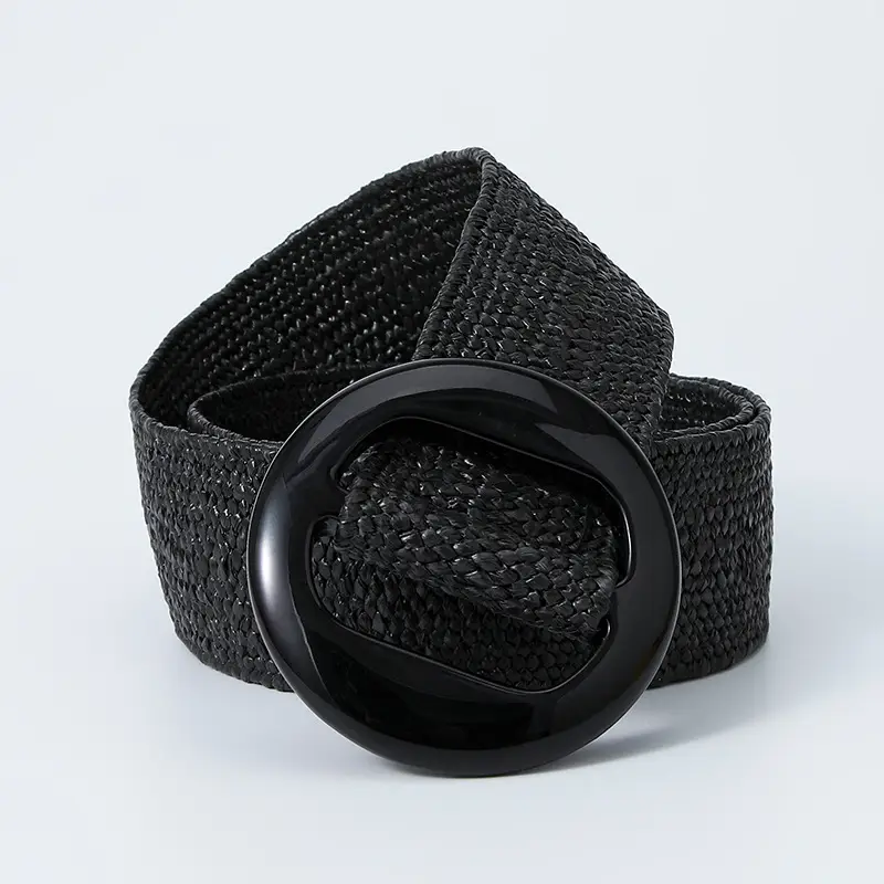Pink Straw Round Buckle Belt for Women - Image 8