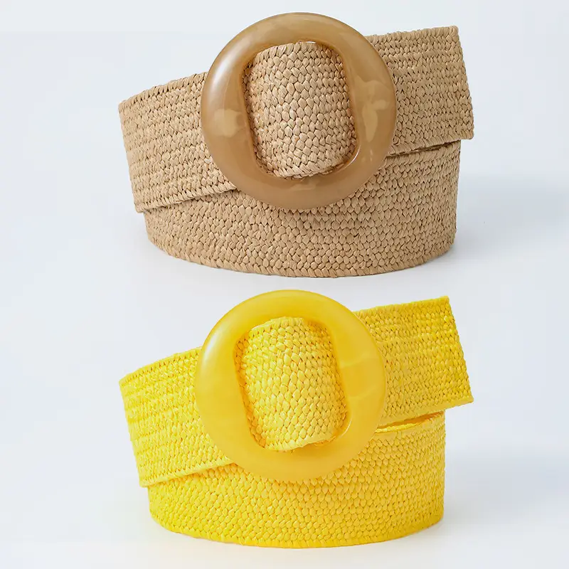 Pink Straw Round Buckle Belt for Women - Image 9