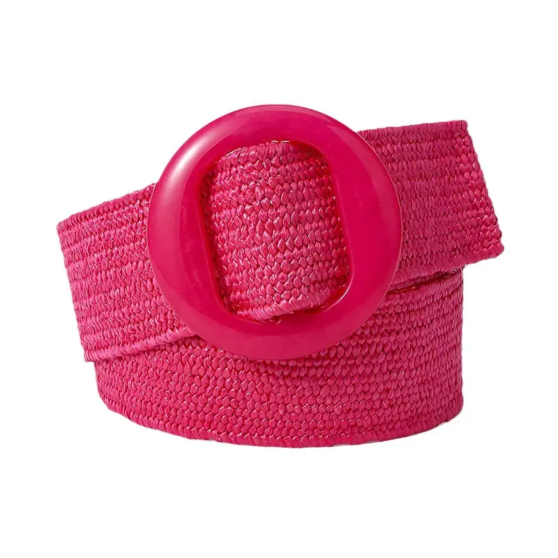 Pink Straw Round Buckle Belt for Women - Image 10
