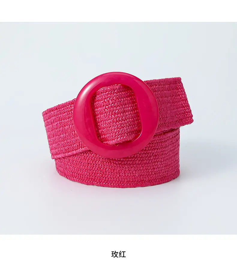 Pink Straw Round Buckle Belt for Women β feature 14
