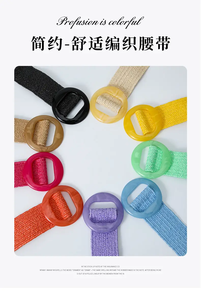 Pink Straw Round Buckle Belt for Women β feature 2