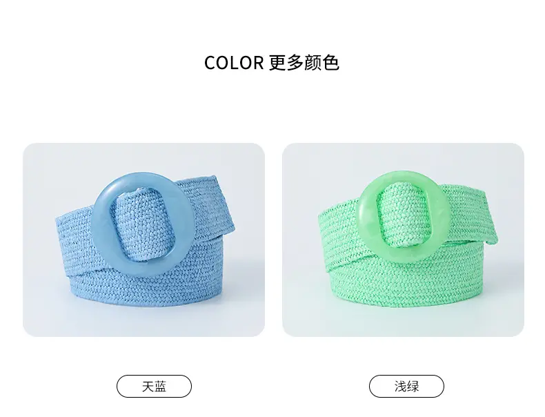 Pink Straw Round Buckle Belt for Women β feature 4
