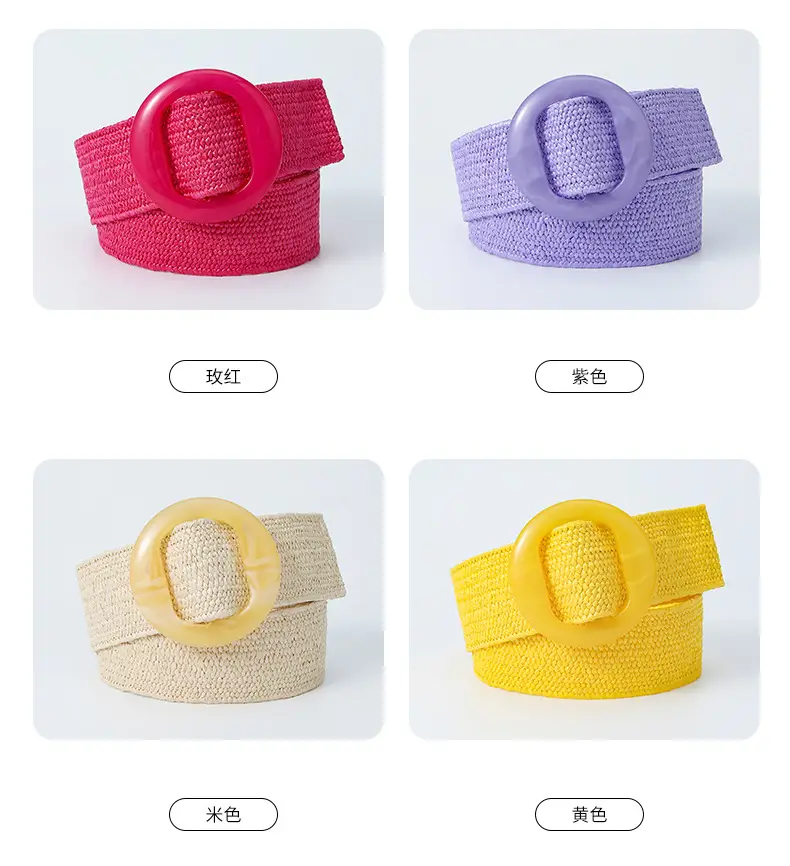 Pink Straw Round Buckle Belt for Women β feature 5