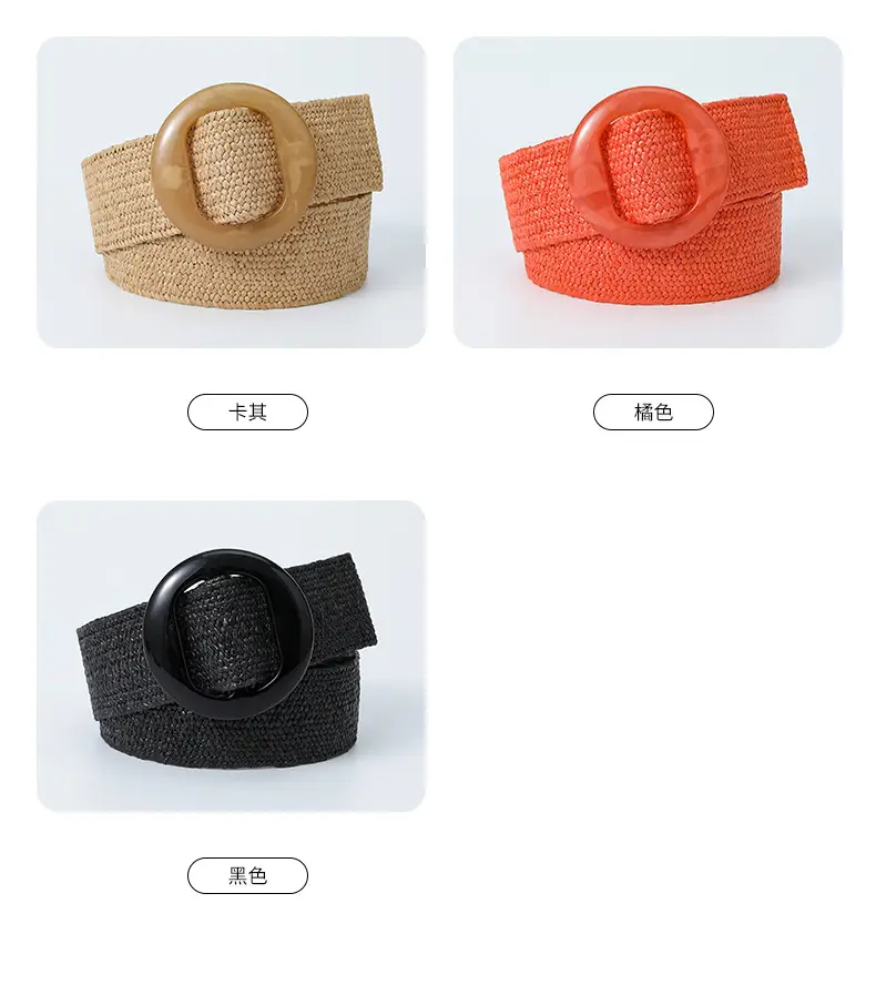 Pink Straw Round Buckle Belt for Women β feature 6