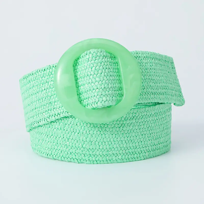 Pink Straw Round Buckle Belt for Women - Image 2